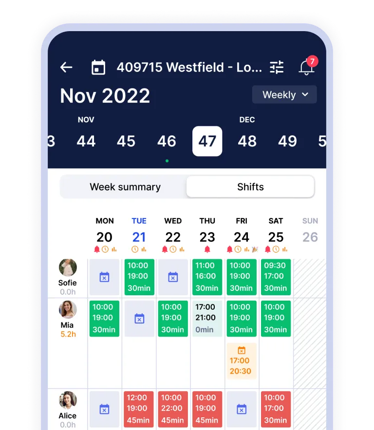 Mobile schedule app interface