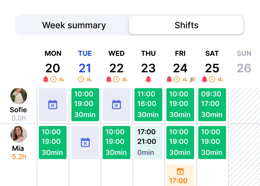 Mobile schedule interface
