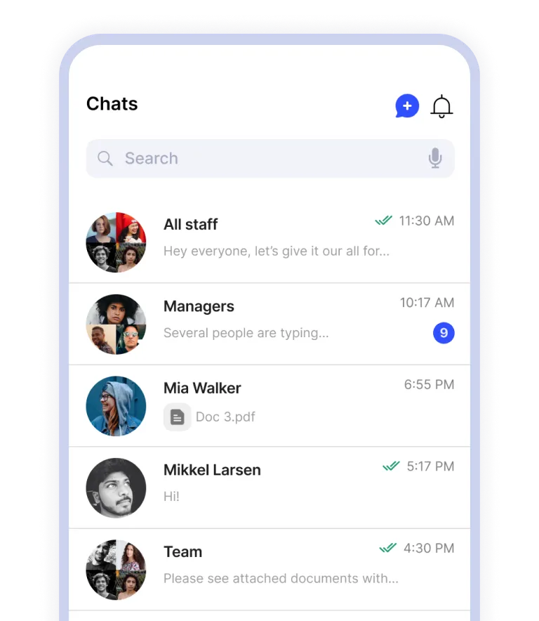 Chat in mobile app interface