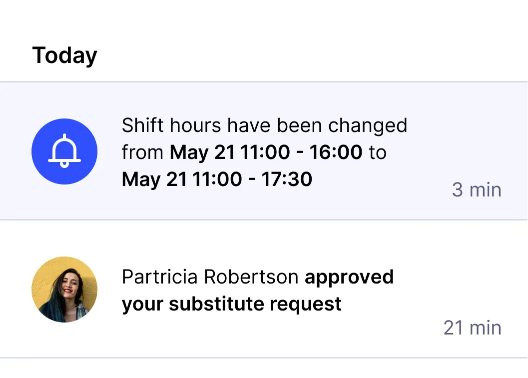 Notification about a shift being updated