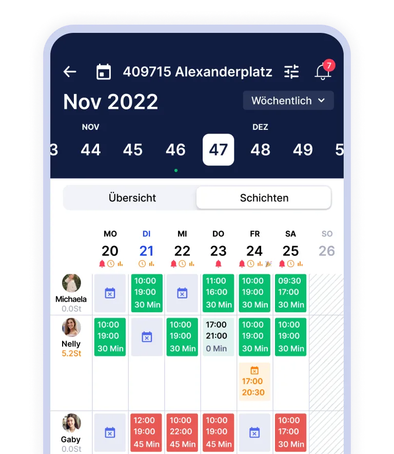 Mobile schedule app interface