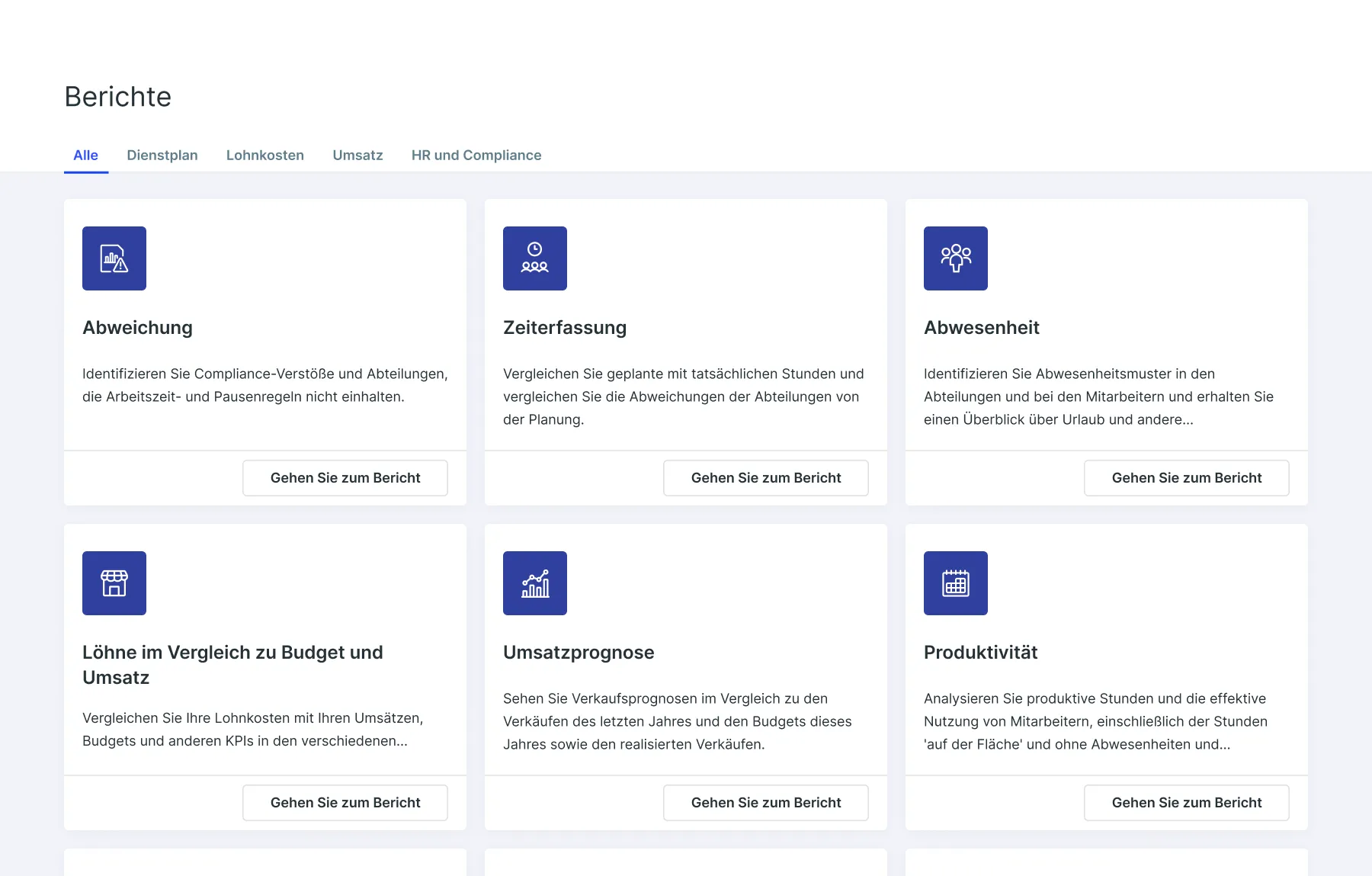 Interface of SameSystem reports hub