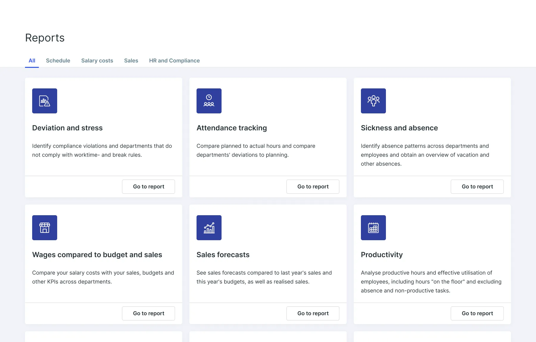 Interface of SameSystem reports hub