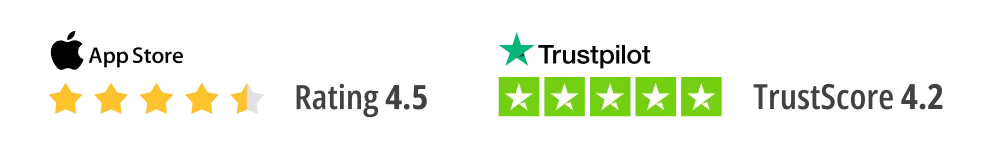 SameSystem rating on Trustpilot 4.2 stars and on App Store 4.5 stars